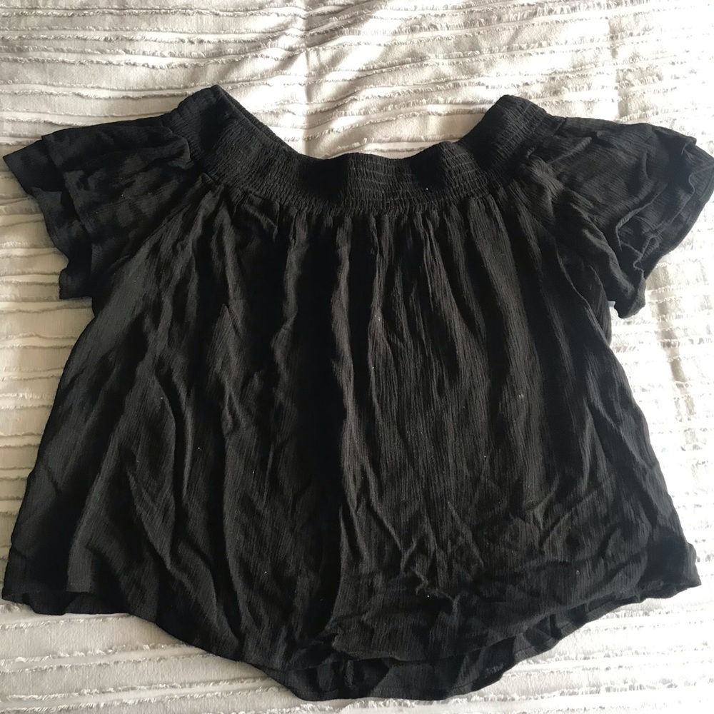 Black Ruffle Off The Shoulder Top - Picture 4 of 6